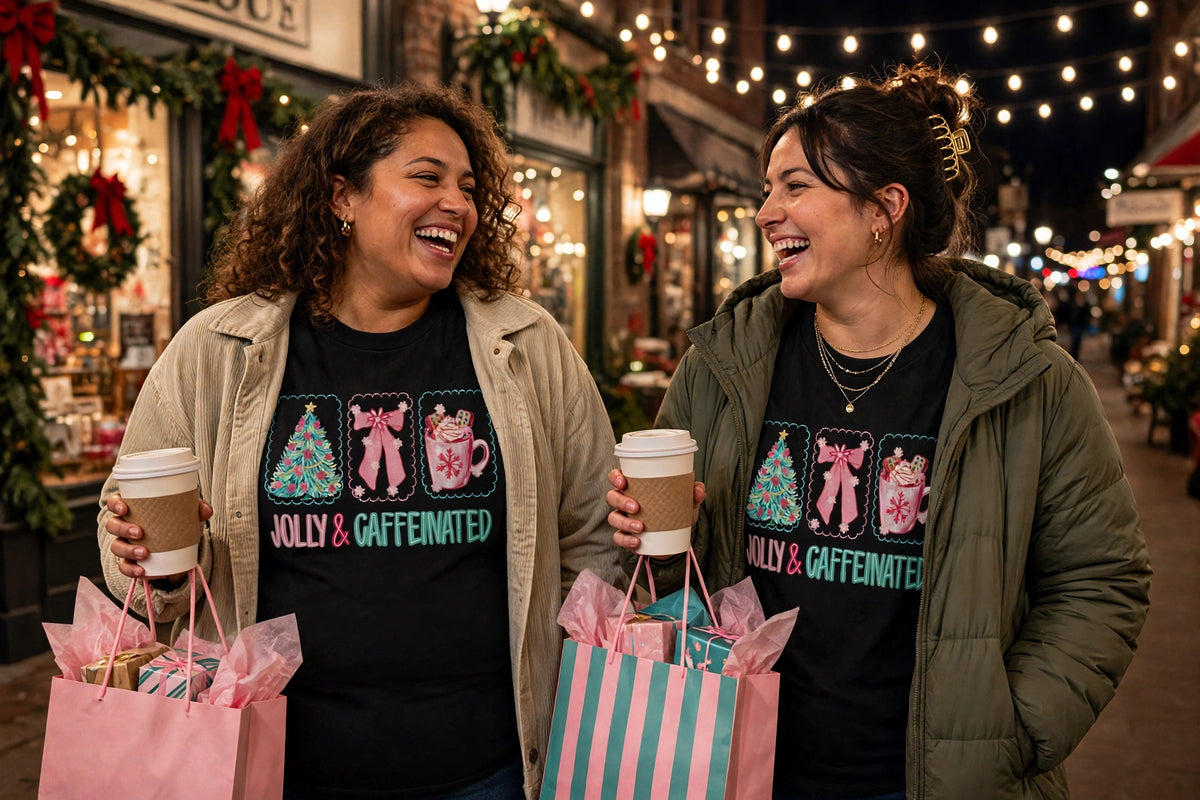 CUTE JOLLY AND CAFFEINATED T-SHIRT
