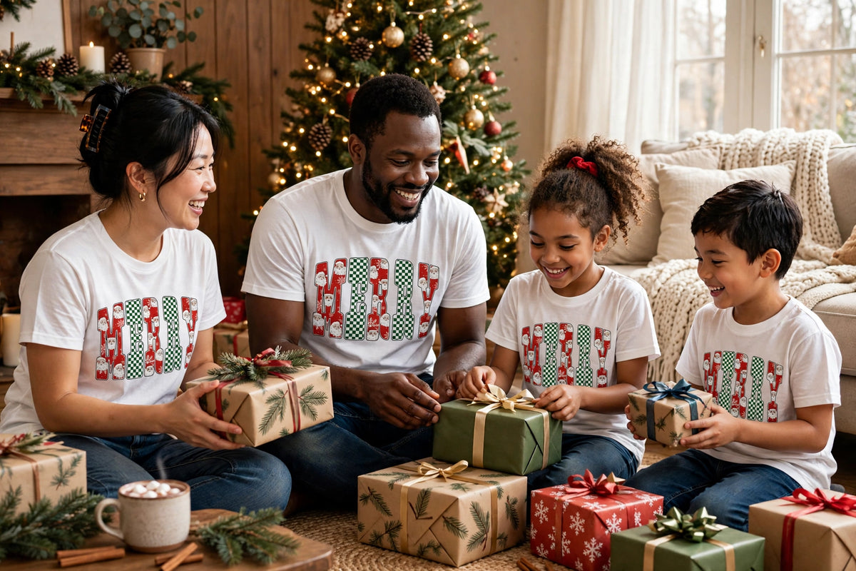 MERRY SANTA CHECKER BOARD T-SHIRT