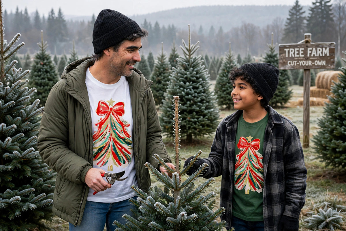 RED BOW CHRISTMAS TREE T-SHIRT
