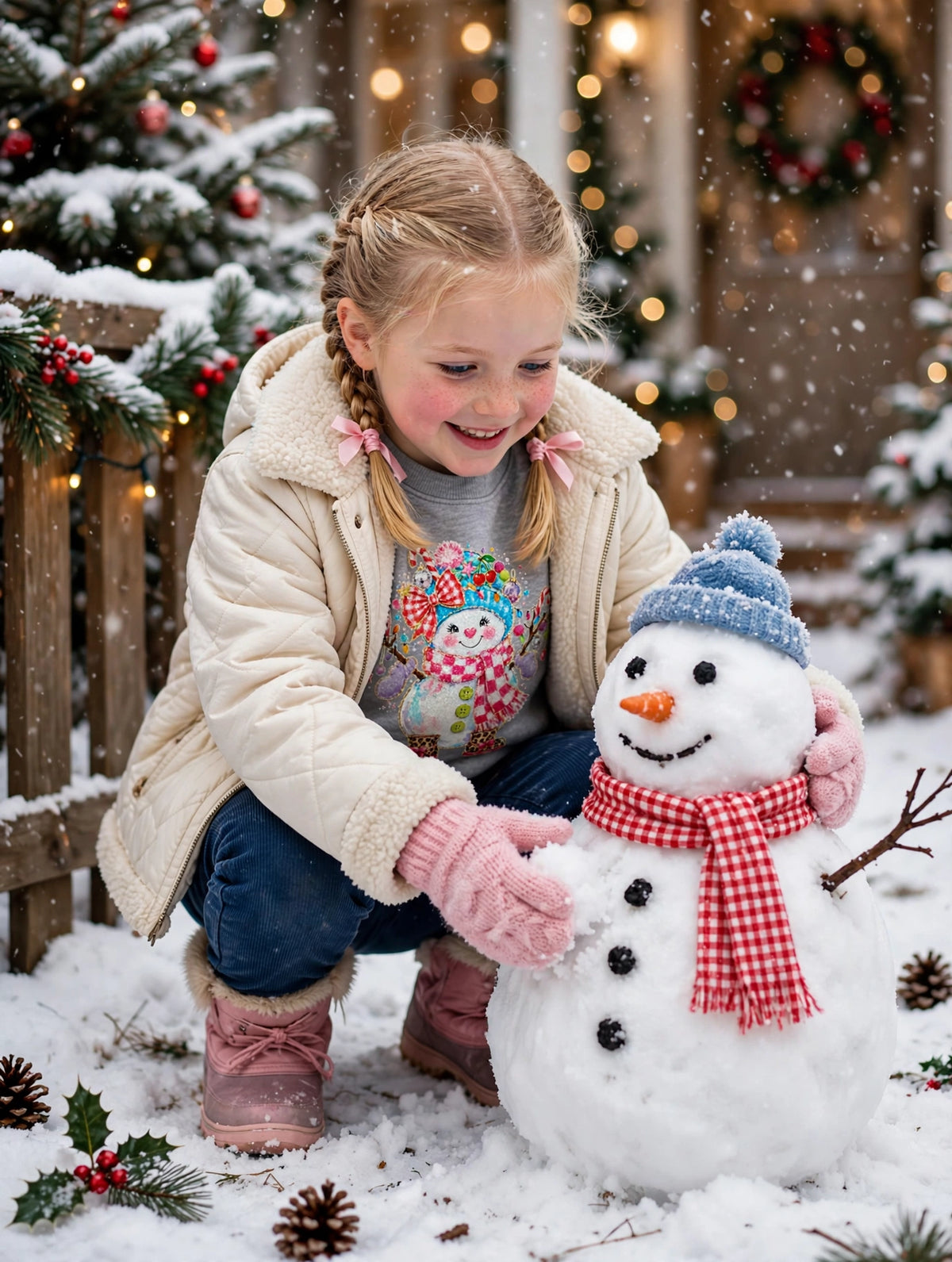 GIRLY CHRISTMAS SNOW GIRL T-SHIRT